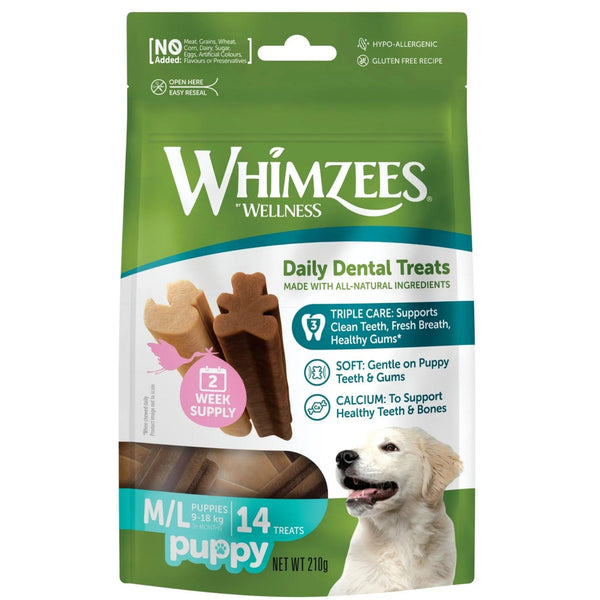 Whimzees Dental Dog Treats Puppy M/L 14 | PeekAPaw Pet Supplies