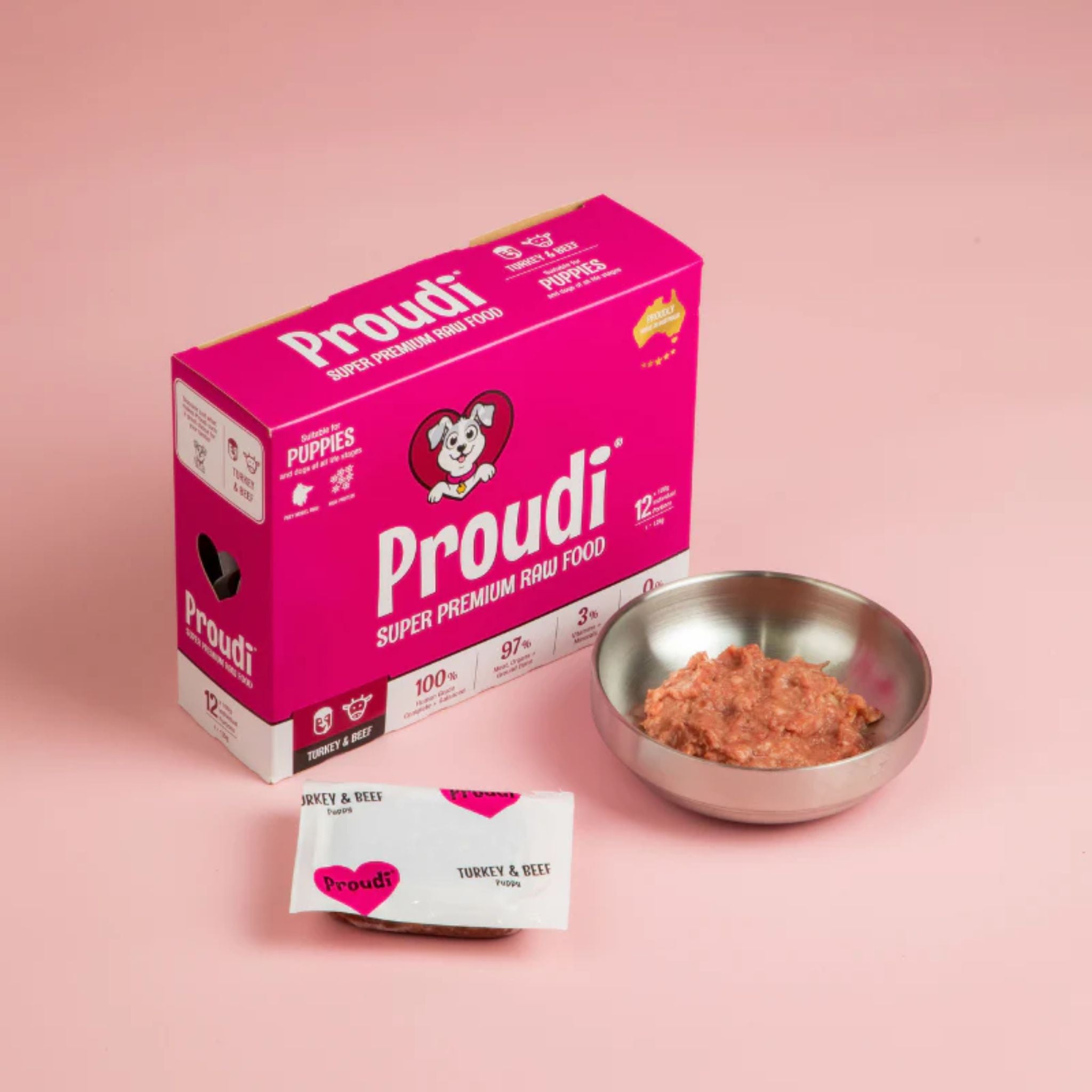 Proudi Turkey and Beef Raw Patties for Puppies