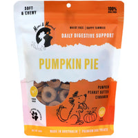 Mimi & Munch Pumpkin Pie soft and chewy dog treats with pumpkin, peanut butter and cinnamon, front of pouch