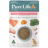 Pure Life Australian Chicken and Salmon wet puppy food, single 90g pouch front