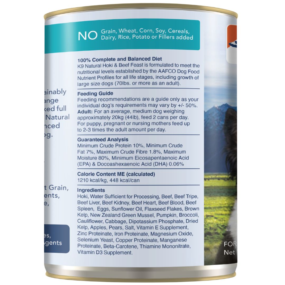 K9 Natural Canned Hoki & Beef Feast Wet Dog Food | PeekAPaw