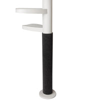 A white Monkee Tree trunk with the black scratch patch wrapped around the base