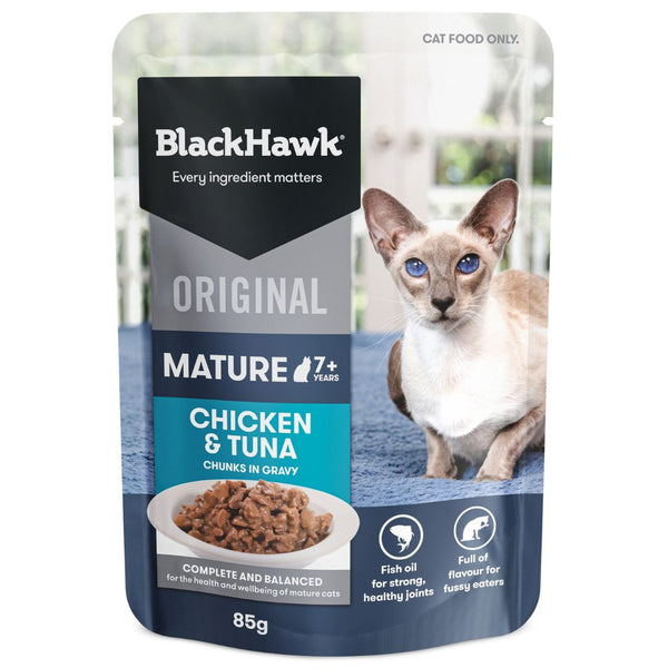 Black Hawk original Mature 7+ Wet Cat Food Chicken & Tuna - 85g x12 | PeekAPaw Pet Supplies