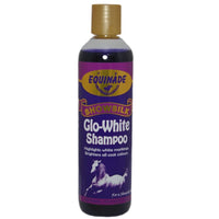 Equinade Showsilk Glo-White shampoo in a 250ml bottle of purple liquid, white horse on the label