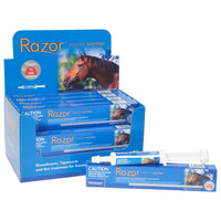Virbac Razor equine wormer, retail display carton of oral paste syringes