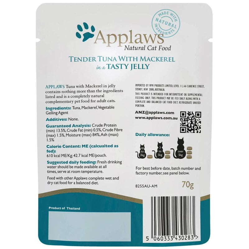 Applaws Natural Wet Cat Food Pouch Tuna with Mackerel in Jelly - Back | PeekAPaw Pet Supplies