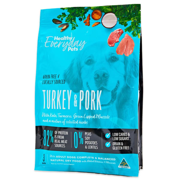 Healthy Everyday Pets Dry Dog Food Turkey & Pork - 3kg  | PeekAPaw Pet Supplies