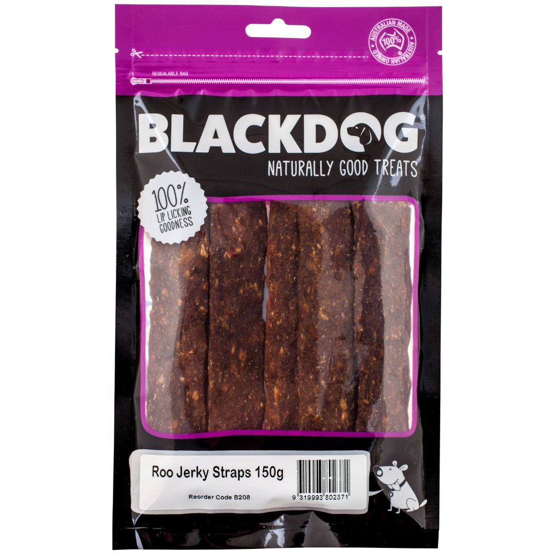 Blackdog Roo Jerky Straps Dog Treats - 150g | PeekAPaw Pet Supplies