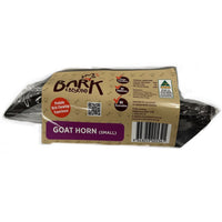 Bark & Beyond Goat Horn in small, vacuum sealed in clear film with a purple brand label