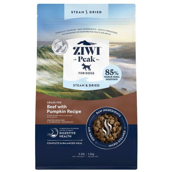 Ziwi Peak Steam and Dried Dog Food Grass-Fed Beef with Pumpkin - 1.5kg | PeekaPaw Pet Supplies