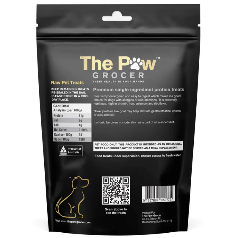 The Paw Grocer Freeze Dried Dog Treats Black Label Goat Offal - Back | PeekAPaw Pet Supplies