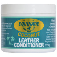 Equinade Coconut Leather Conditioner in a 220g white tub with the teal coconut label