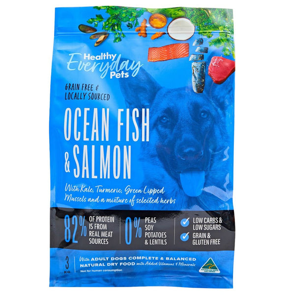 Healthy Everyday Pets Dry Dog Food Ocean Fish & Salmon - 3kg  | PeekAPaw Pet Supplies