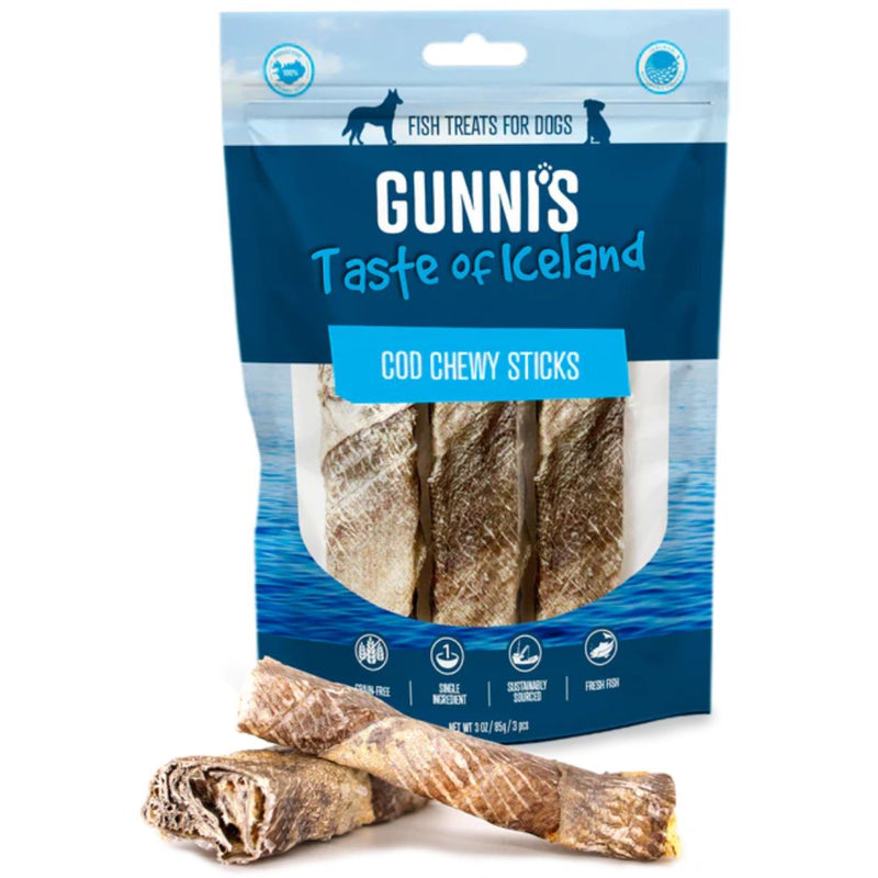 Gunni's Taste of Iceland Dog Treats Cod Chewy Sticks - 10cm 3 Pack | PeekAPaw Pet Supplies