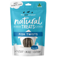 The Pet Project Natural Treats Fish Twists, 100 g teal resealable pouch, front of pack