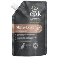 Carnivore Pet Kitchen Skin and Coat meal topper for dogs, black stand-up pouch