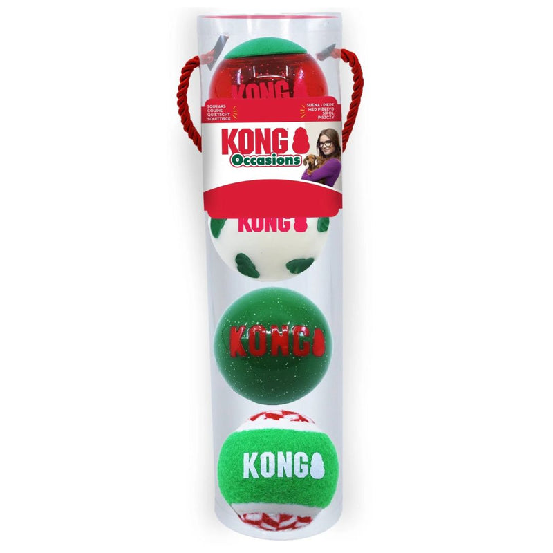 KONG Dog Toys Holiday Occasions Balls - Medium 4 Pack | PeekAPaw Pet Supplies