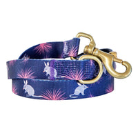 Anipal Billie the Bilby dog leash, 130cm of navy bilby-print webbing with a brass trigger clip