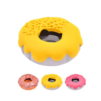 Petopia Ultra Tough Dog Toy Mochi Donut, a donut shaped treat-dispensing chew toy in 100% natural rubber