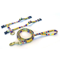 Anipal Gigi the Gouldian Finch cat harness and lead in Xsmall, finch-print webbing with brass clip