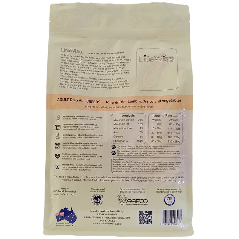 LifeWise Dry Dog Food Tone & Trim Lamb 2.5kg | PeekAPaw Pet Supplies