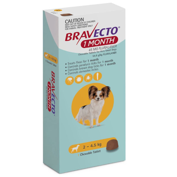 Bravecto 1 Month Chew for Dogs - Very Small Dog(2-4.5kg) | PeekAPaw Pet Supplies