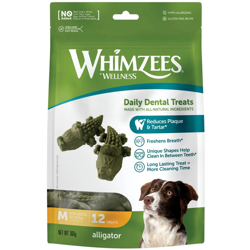 Whimzees Dental Dog Treats Alligator - Medium 12 | PeekAPaw Pet Supplies