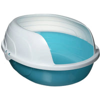 M-Pets Sherbin cat litter tray in teal with a white clip-on rim, viewed from the side