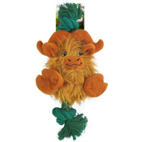 All for Paws AFP Safari Big Foot Buffalo shaggy plush dog toy with green knotted rope, on card