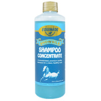 Equinade Showsilk Shampoo Concentrate for horses in a 500ml bottle of blue liquid