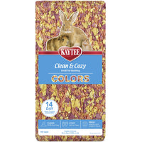Front of the 24.6L Kaytee Clean and Cozy Colors Sunset bedding bale, with a rabbit photo