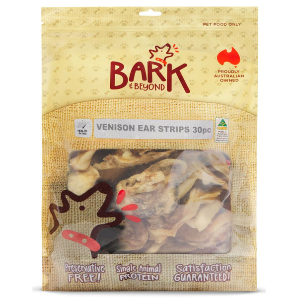 Bark & Beyond Venison Ear Strips - 30pc | PeekAPaw Pet Supplies