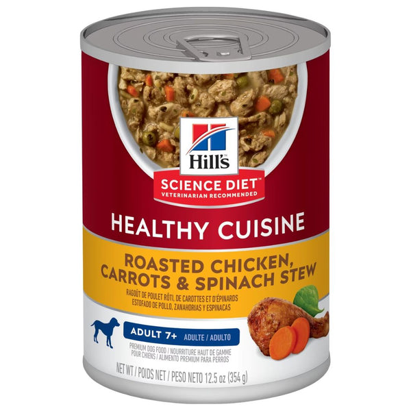 Hill's Science Diet Canned Dog Food Adult 7+ Healthy Cuisine Roasted Chicken, Carrots & Spinach Stew - 354g x 12 | PeekAPaw Pet Supplies