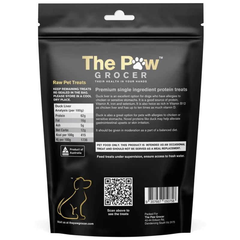 The Paw Grocer Freeze Dried Dog Treats Black Label Duck Liver - Back | PeekAPaw Pet Supplies