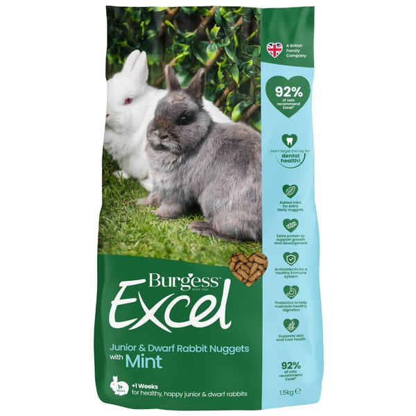 Burgess Excel Junior & Dwarf Rabbits Nuggets Mint - 1.5kg | PeekAPaw Pet Supplies