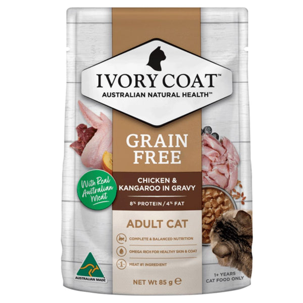 Ivory Coat Grain Free Adult Wet Cat Food Chicken & Kangaroo in Gravy