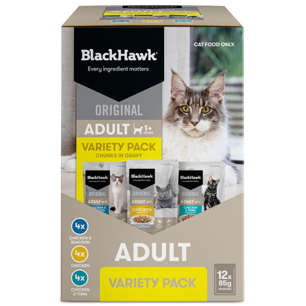 Black Hawk original Adult Wet Cat Food Variety Pack - 85g x 12 | PeekAPaw Pet Supplies