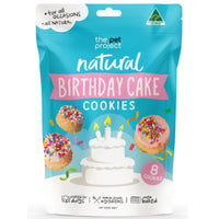The Pet Project Natural Birthday Cake Cookies for dogs, 8 cookie pouch, front of pack