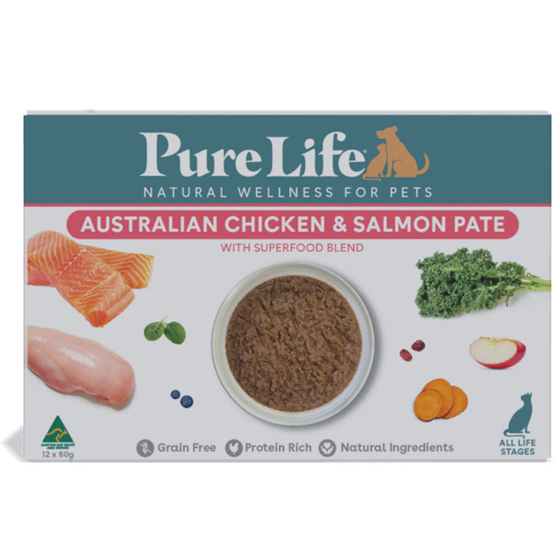 Pure Life Wet Cat Food Chicken and Salmon Pate 85g x 12 | PeekAPaw Pet Supplies