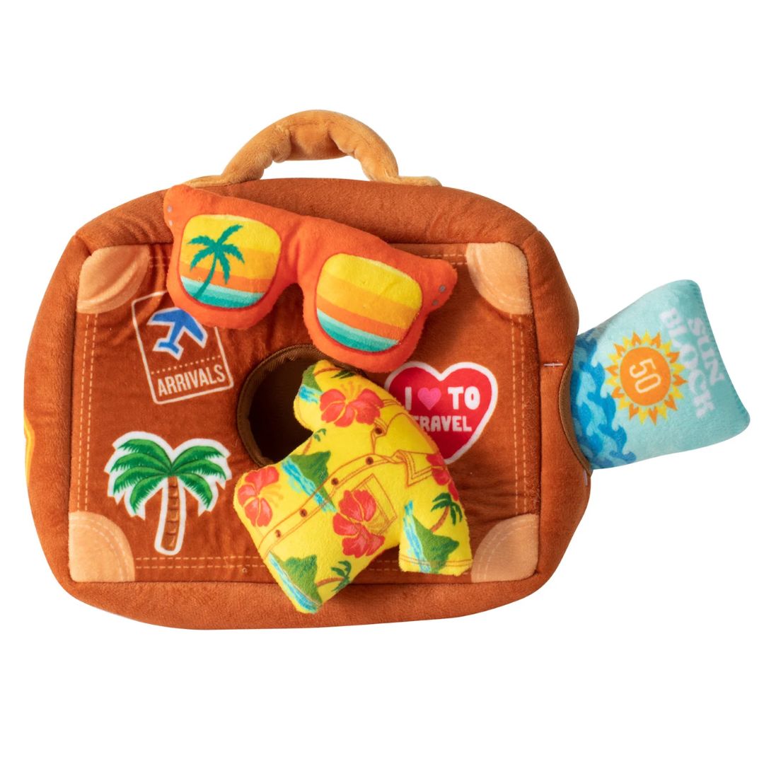 Fringe Studio Plush Squeaker Dog Toy - Pack Your Bags | PeekAPaw Pet Supplies