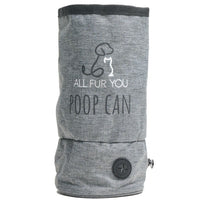 Grey All Fur You Poop Can bag dispenser pouch with the brand logo, on a white background