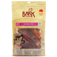 Bark & Beyond Pig Ear 10 pack front, kraft pouch with a clear window showing the ears