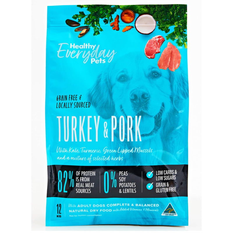 Healthy Everyday Pets Dry Dog Food Turkey & Pork - 12kg | PeekAPaw Pet Supplies