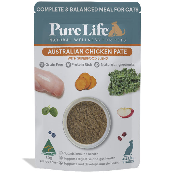 Pure Life Wet Cat Food Australia Chicken Pate 80g x 12 |  PeekAPaw Pet Supplies