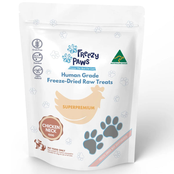 Freezy Paws Freeze Dried Chicken Neck Pet Treats for Cats & Dogs 100g | PeekAPaw Pet Supplies