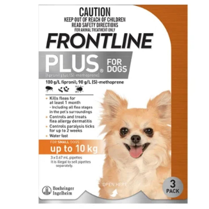 Frontline Plus for Dogs - 3 Pack (0-10kg) | PeekAPaw Pet Supplies