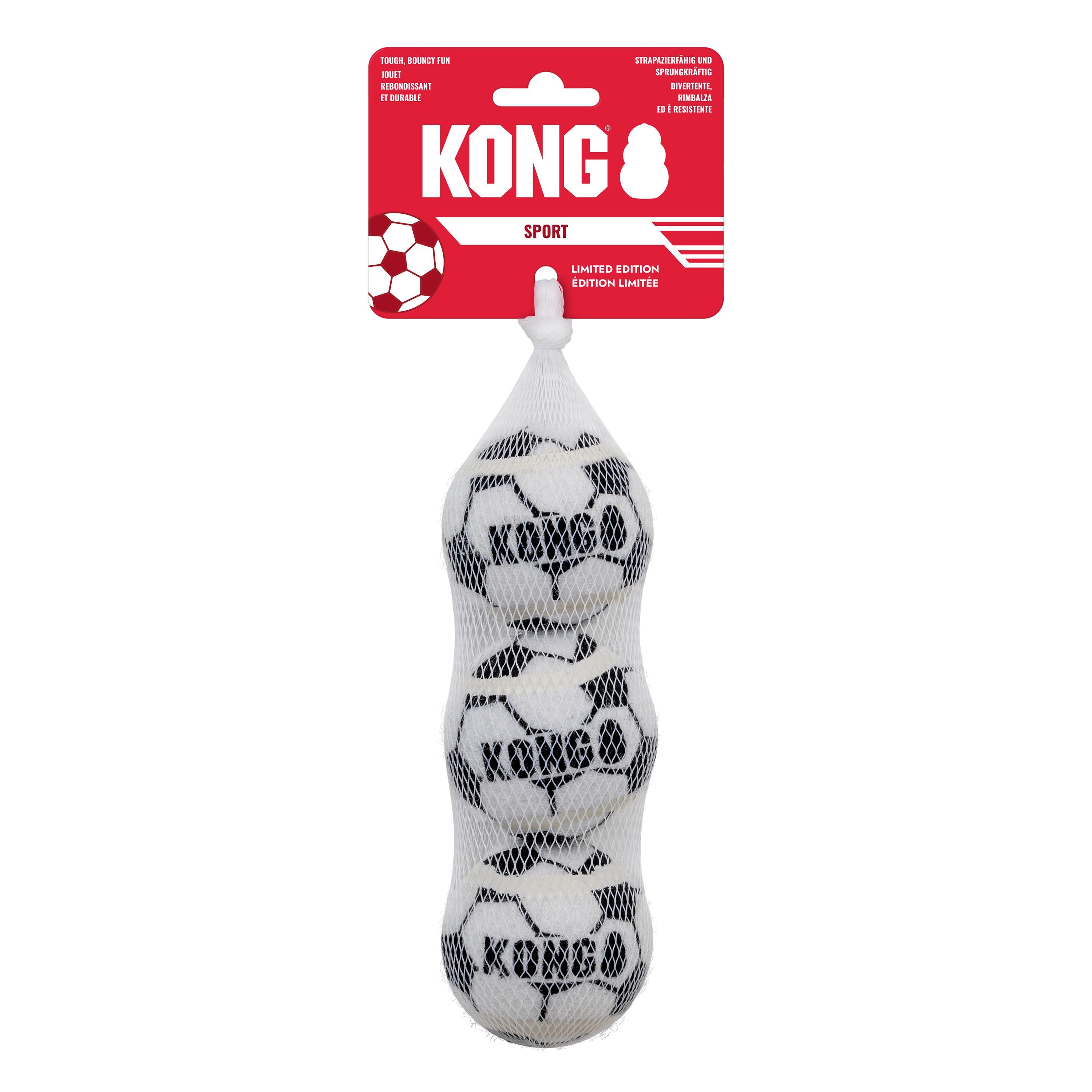 KONG Dog Toys Sportsoccer Balls Assorted shown in its retail packaging
