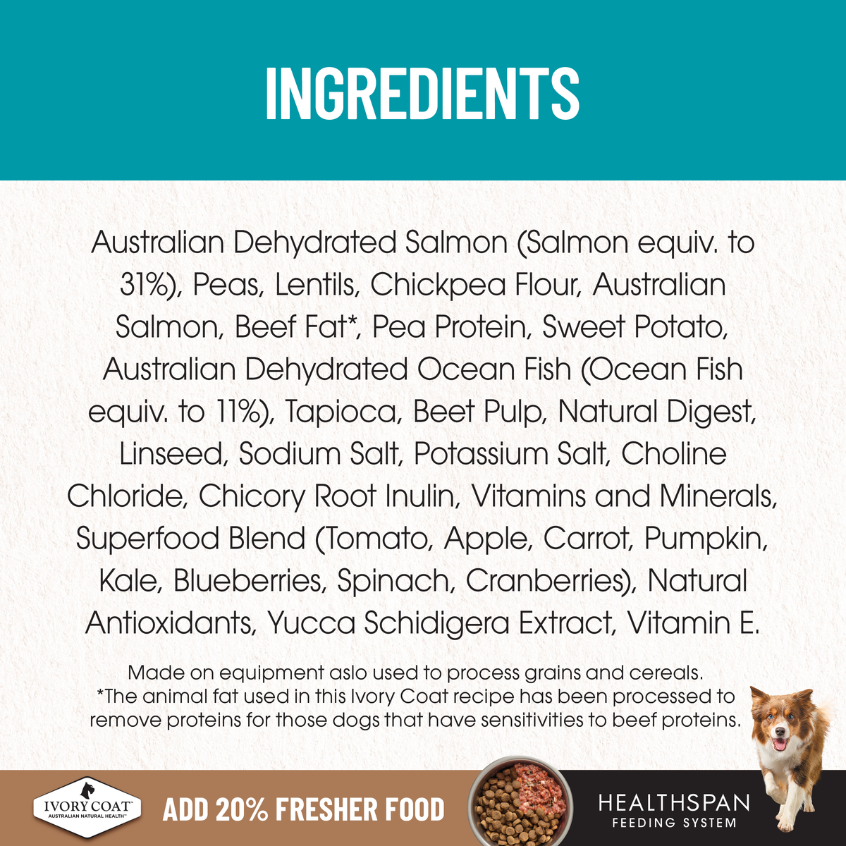 Ivory Coat Grain Free Salmon and Ocean Fish Adult ingredients panel
