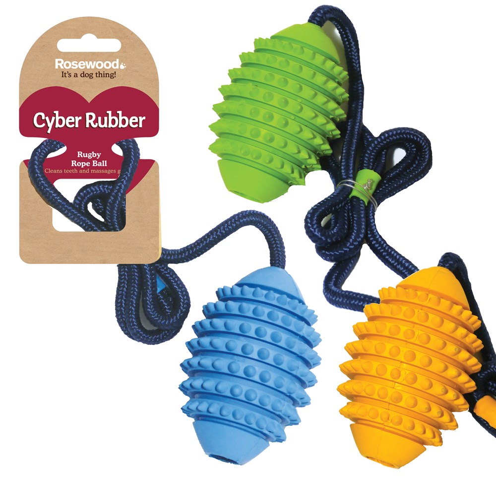 Rosewood Dog Toys Rugby Ball and Rope Assorted