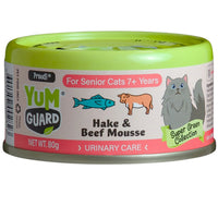YumGuard Hake & Beef Mousse senior cat food, front of the 80g x 12 pack